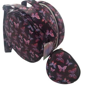 Under One Sky Butterfly Round Train Case Style Crossbody Bag